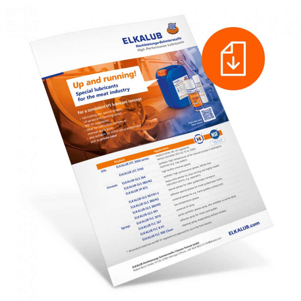 Cover page ELKALUB information sheet Speciality lubricants for the meat industry
