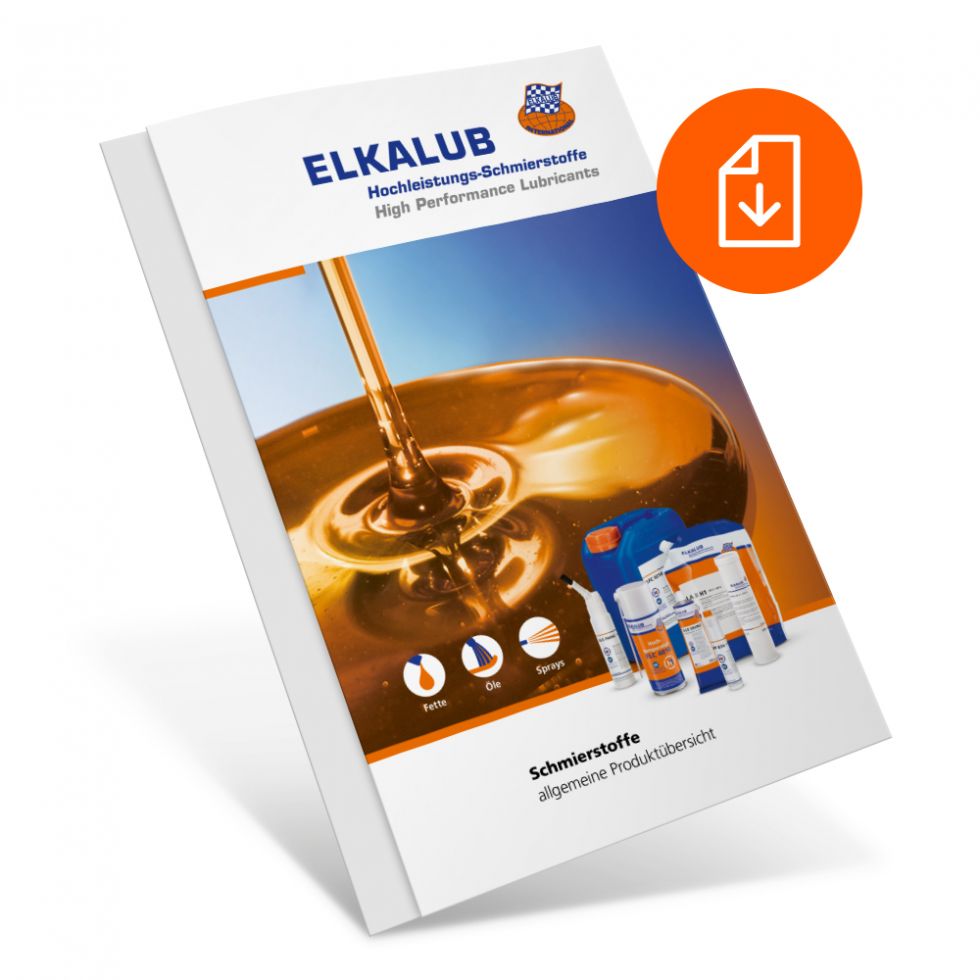 Titelmotiv der Broschüre "ELKALUB Hochleistungs-Schmierstoffe - allgemeine Produktübersicht"