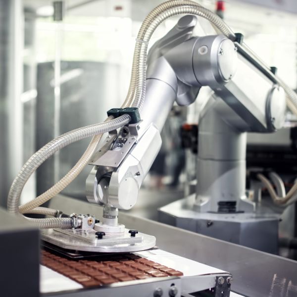 Ein mit ELKALUB Schmierstoffen geschmierter Industrieroboter in der Lebensmittelproduktion