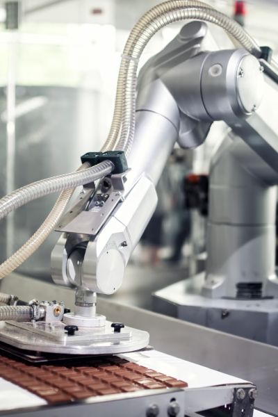 Ein mit ELKALUB Schmierstoffen geschmierter Industrieroboter in der Lebensmittelproduktion