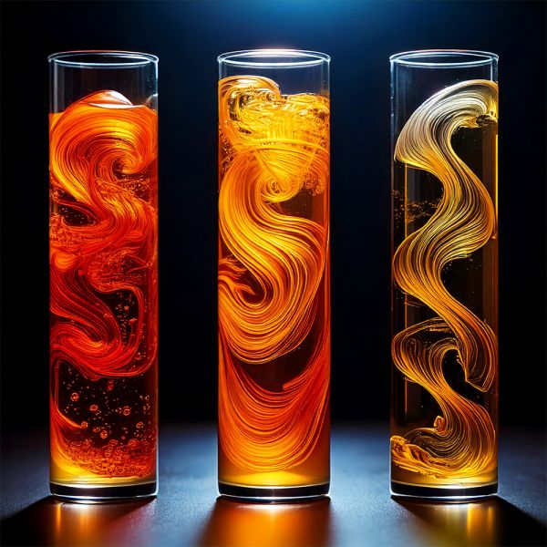 Darstellung von drei sorten ELKALUB Spezialschmierstoffen in Glaszylindern