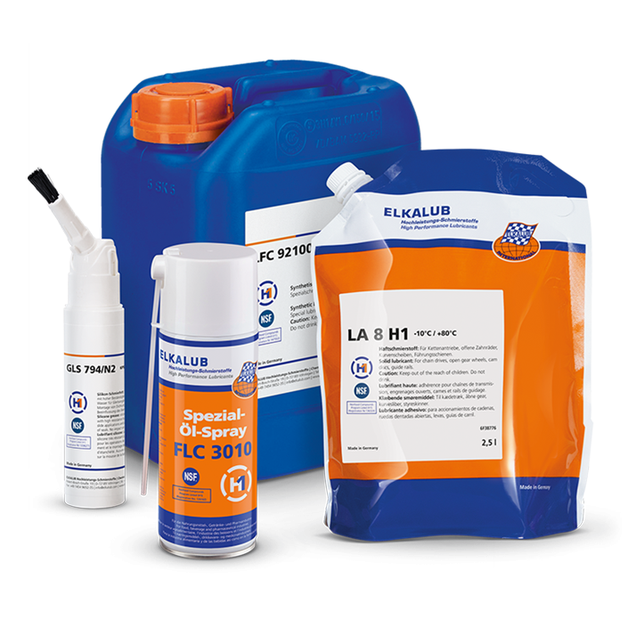 ELKALUB high-performance lubricants in various containers