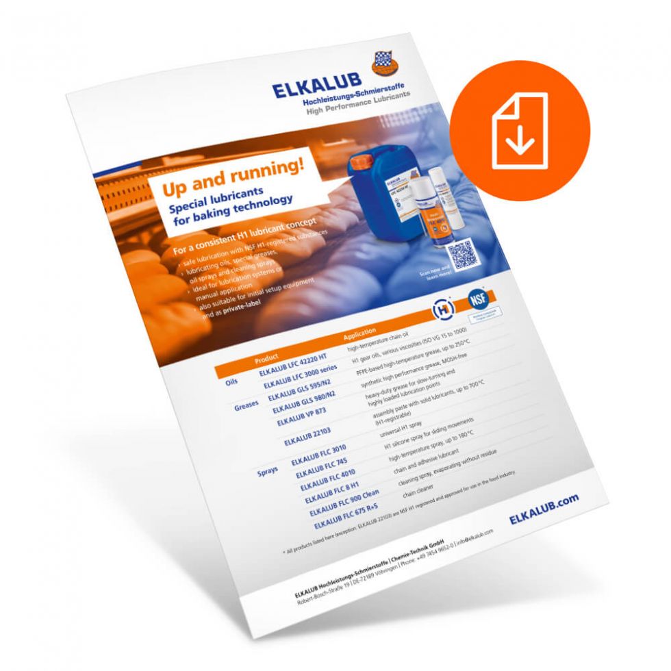 Cover page ELKALUB information sheet Speciality lubricants for baking technology
