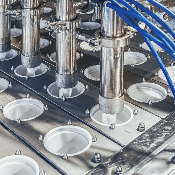 Darstellung einer mit ELKALUB H1-Schmierstoffen geschmierten Joghurtabfüllanlage.